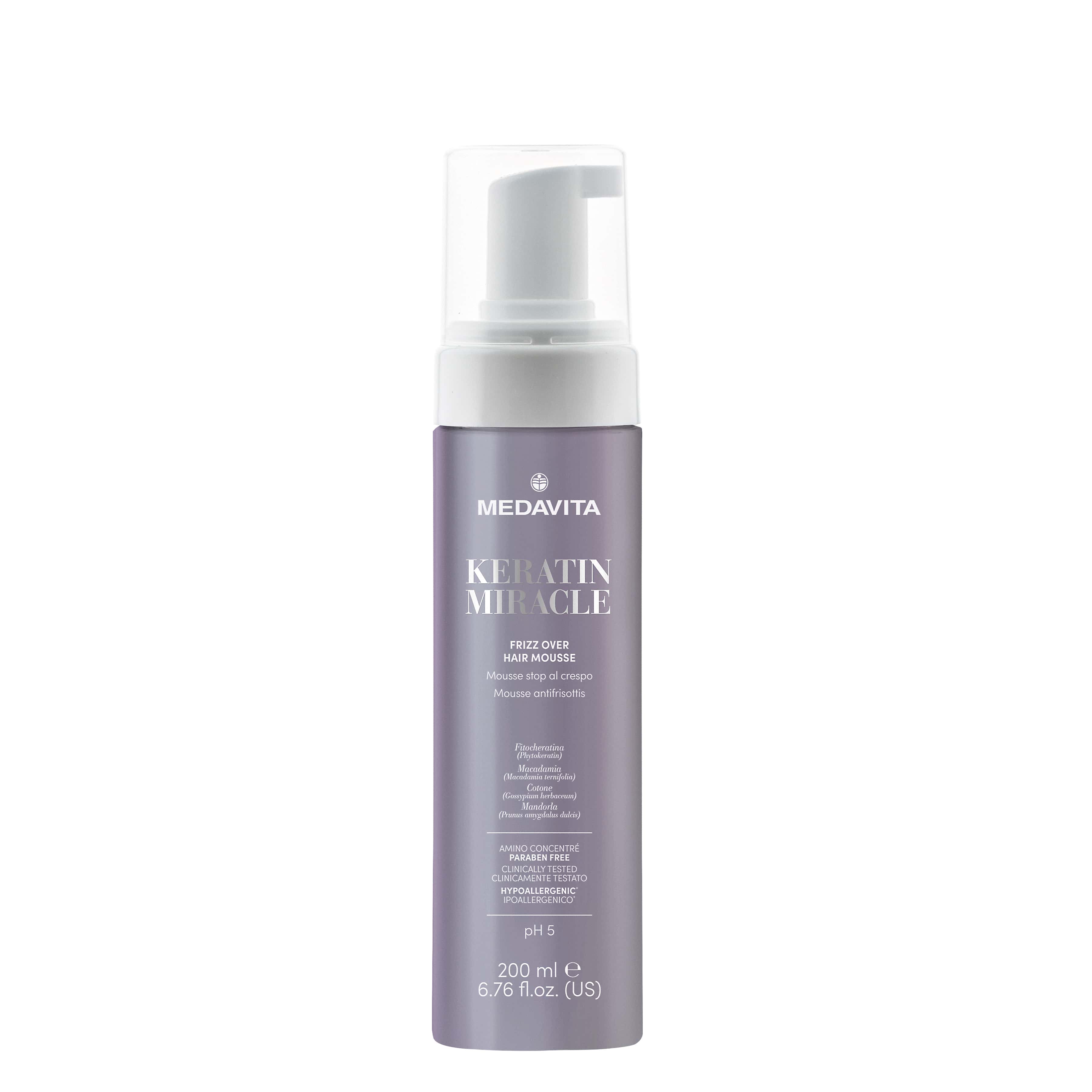 Незмивний мус проти пухнастості волосся/ Medavita Keratin Miracle Frizz Over Hair Mousse